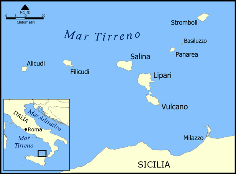 Mappa geografica arcipelago Isole Eolie